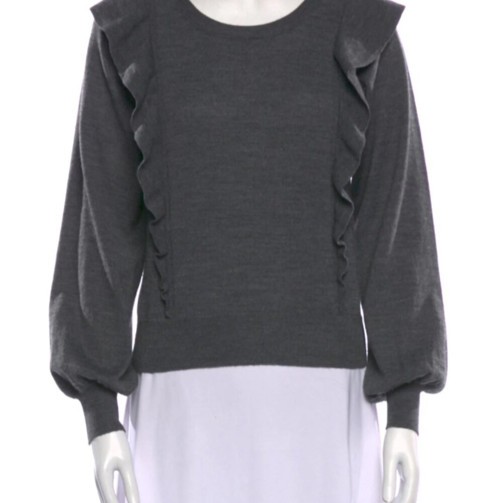 “See by Chloe” Cropped Gray Ruffled Sweater